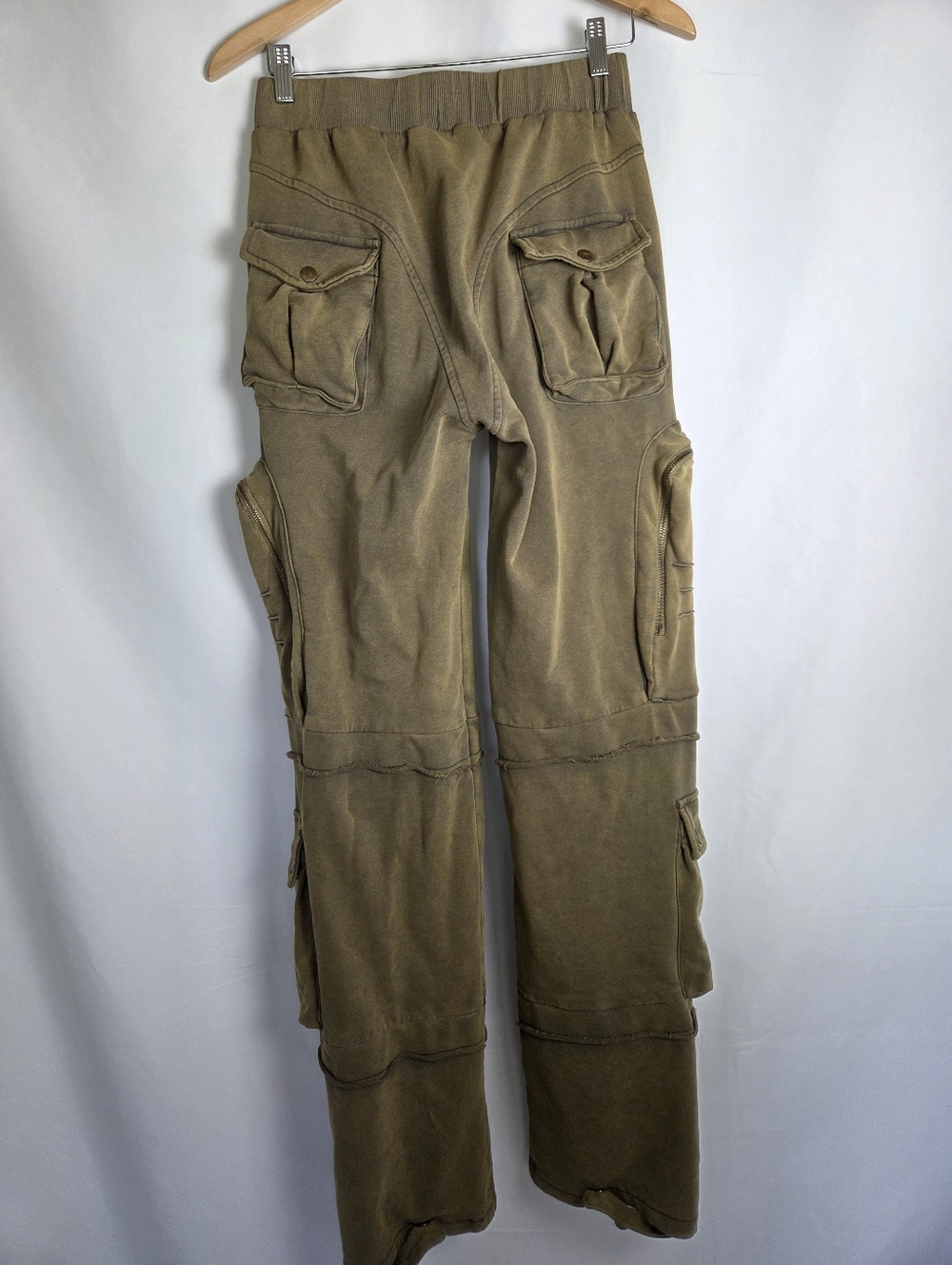 Athina Los Angeles Green Cargo Sweatpants With Pockets Snaps And Flaps - Picture 6 of 14